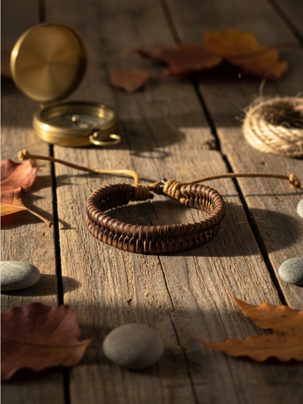 Hand Crafted Brown Woven Leather Bracelet